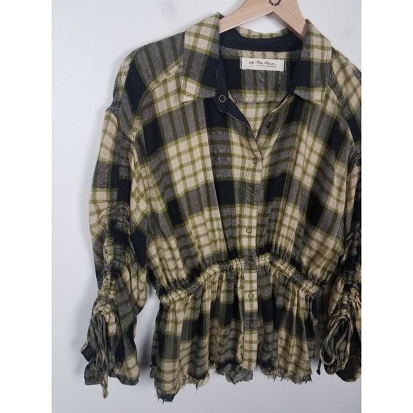 Free People We the Free Sz. S Pacific Dawn Top Wool Blend Green Plaid Top - Picture 5 of 10